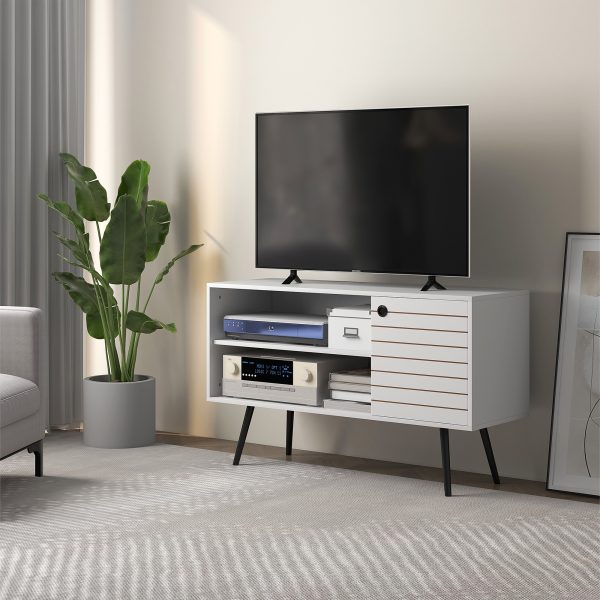 HOMCOM TV Unit for 50" TVs with 2 Open Shelves, Door and 2 Cable Holes, White - Image 2
