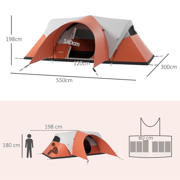 Outsunny 3000mm Waterproof Camping Tent w/ Porch & Sewn in Groundsheet, Orange - Image 5