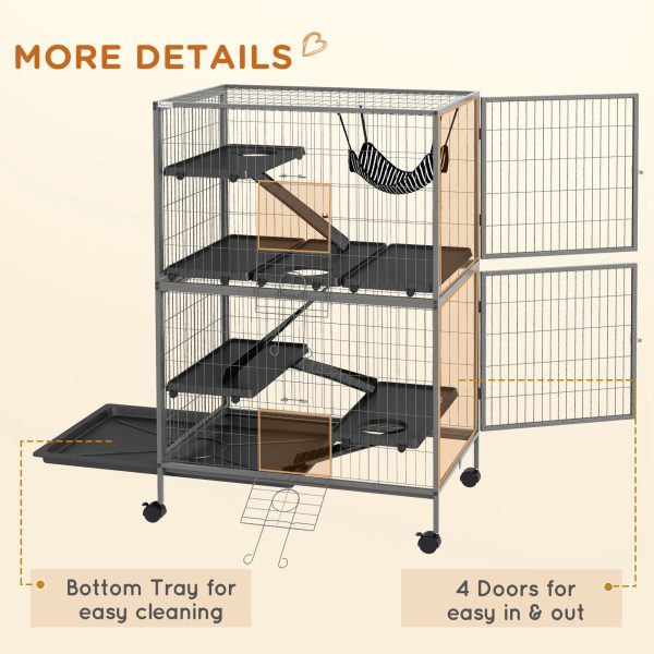 PawHut Small Animal Cages for Chinchilla Ferret Kitten on Wheels W/ Hammock Tray - Image 6