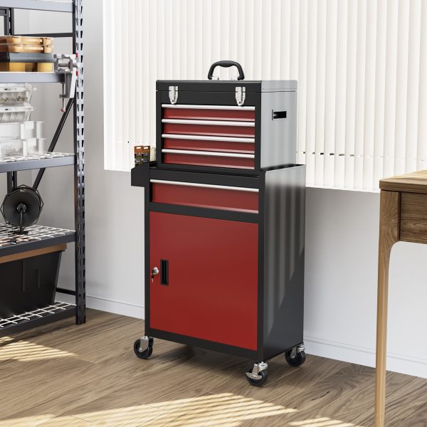 HOMCOM Tool Cabinet on Wheels with 5 Drawers Top Tool Chest Roller Cabinet Combo - Image 2