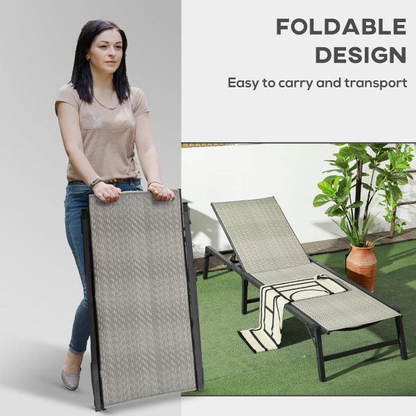 Outsunny Foldable Outdoor PE Rattan Sun Lounger, Mixed Grey - Image 4