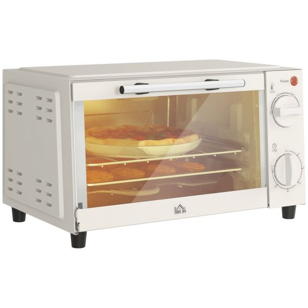 HOMCOM Mini Oven 9L Countertop Electric Grill with Temp Timer Control 750W Cream