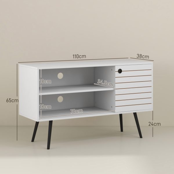 HOMCOM TV Unit for 50" TVs with 2 Open Shelves, Door and 2 Cable Holes, White - Image 3