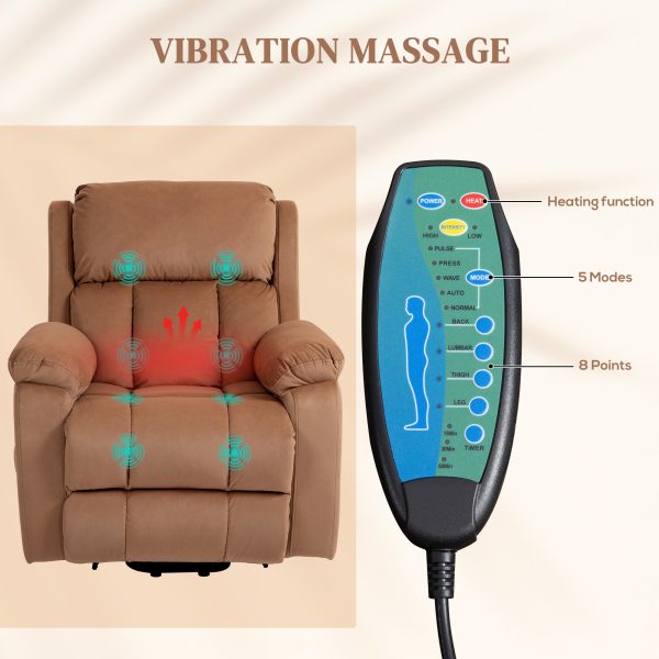 HOMCOM Lift Chair Riser and Recliner Chair with Vibration Massage, Heat, Brown - Image 5