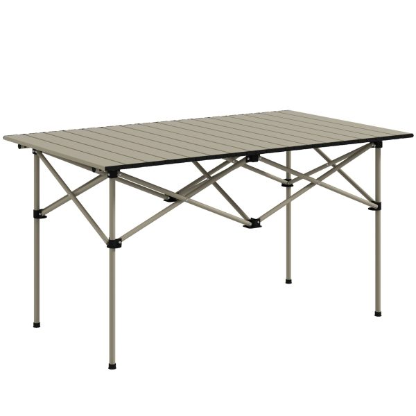 Outsunny Portable Camping Table with Roll Up Top, Khaki