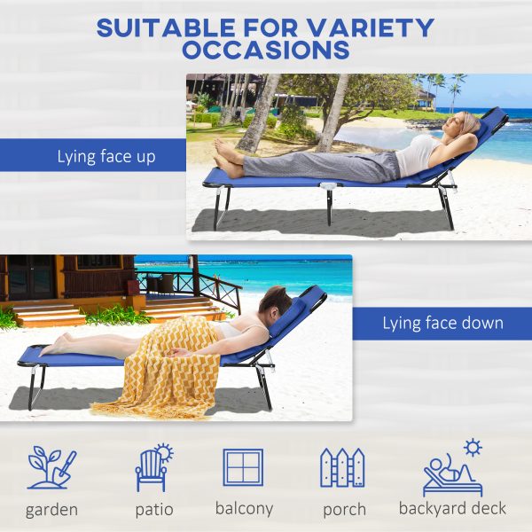 Outsunny Folding Sun Lounger Set of 2 Reclining Chair with Reading Hole Blue - Image 3