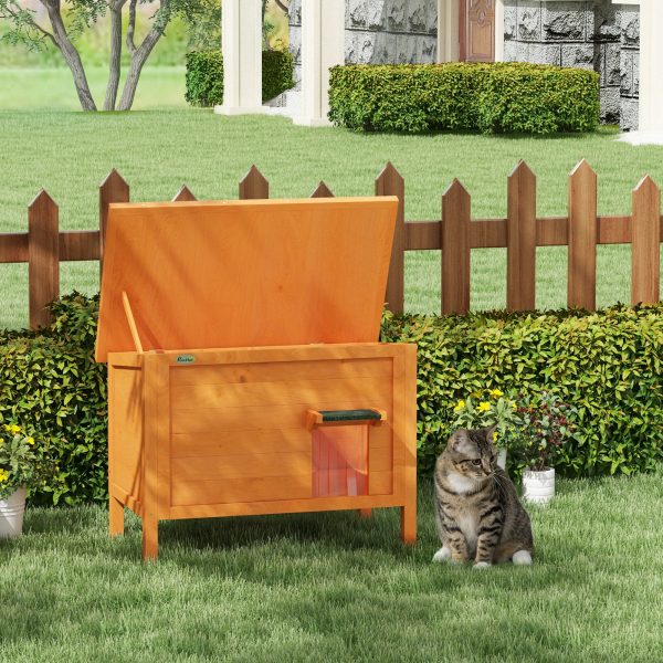PawHut Outdoor Feral Cat House Insulated w/ Openable Roof - Orange - Image 2