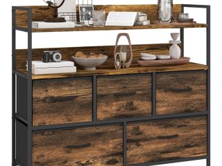 HOMCOM Bedroom Chest of Drawers 5 Drawer Dresser w/ Shelves, Rustic Brown