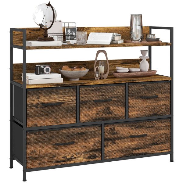 HOMCOM Bedroom Chest of Drawers 5 Drawer Dresser w/ Shelves, Rustic Brown