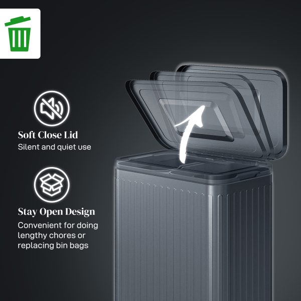 HOMCOM 2 x 20L Double Rubbish Bin, Pedal Bin with Soft-Close Lid, Black - Image 4