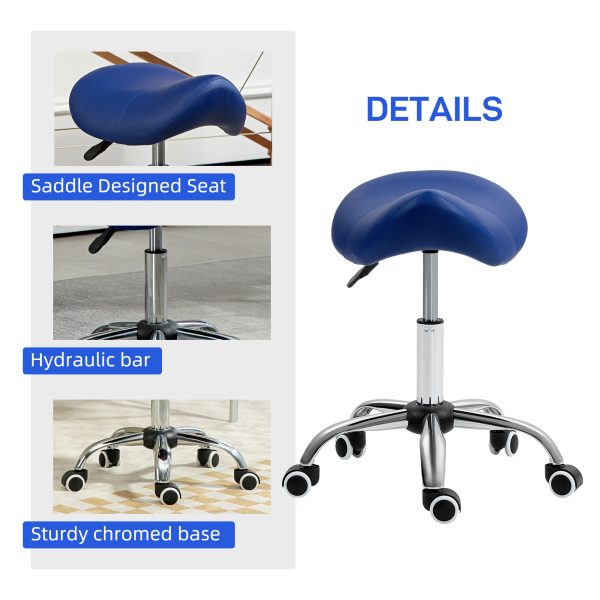 HOMCOM PU Leather Saddle Stool w/ Moulded Padded Seat Adjustable Height Blue - Image 6