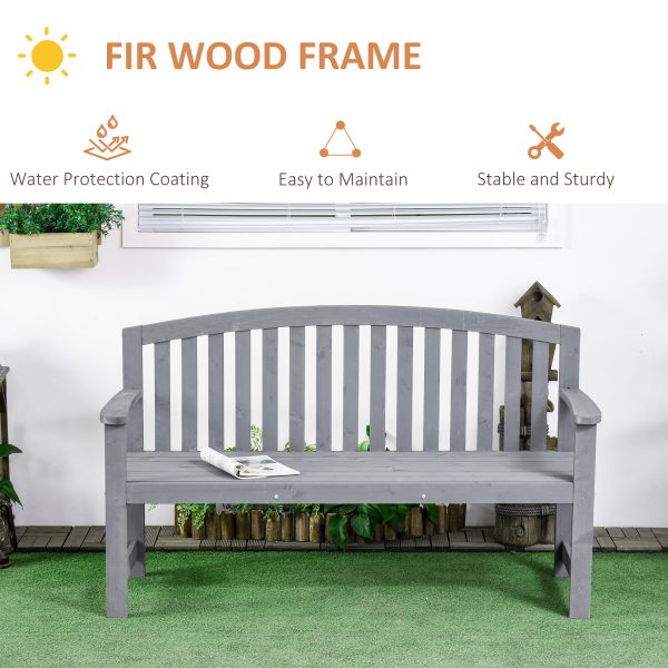 Outsunny 2 Person Garden Bench Wooden Outdoor Furniture with Armrest Grey - Image 4
