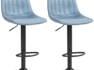 HOMCOM Set Of 2 Microfibre Retro Tub Bar Stools Metal Frame Footrest Seat Blue