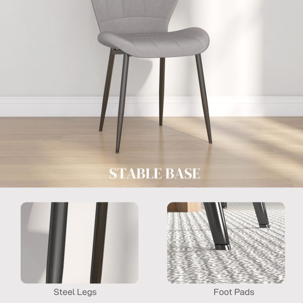 HOMCOM Modern Style Kitchen Chairs Set of 4 with Flannel Upholstered, Light Grey - Image 6