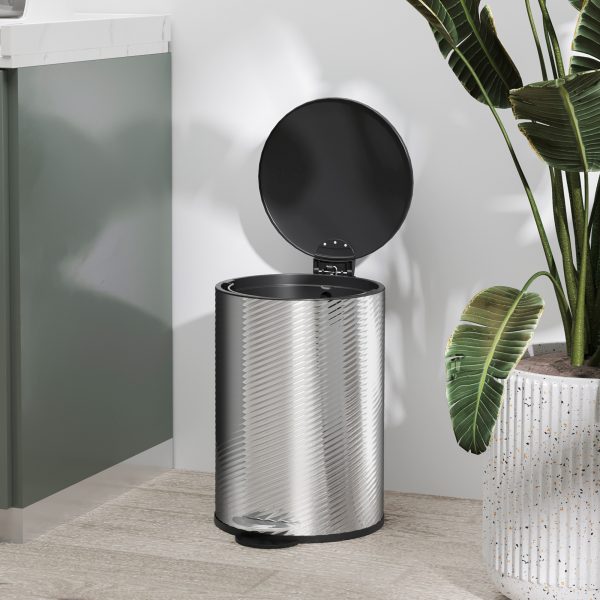 HOMCOM 20L Kitchen Pedal Bin, Stainless Steel Bin with Soft-close Lid, Silver - Image 8