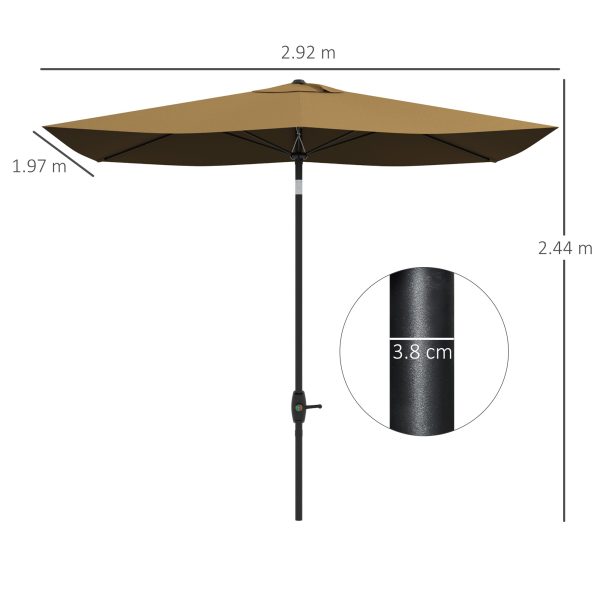 Outsunny 2 x 3(m) Garden Parasol Rectangular Market Umbrella w/ Crank Brown - Image 5