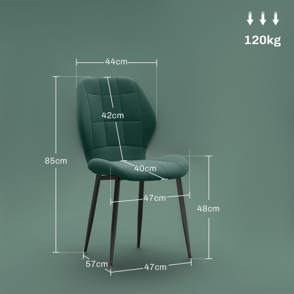 HOMCOM Modern Style Kitchen Chairs Set of 4 with Flannel Upholstered, Dark Green - Image 3