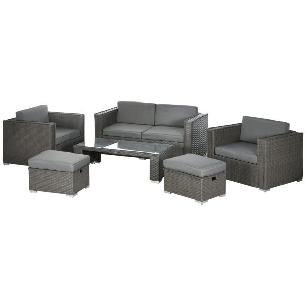 Rattan Set, 6 PC-Grey