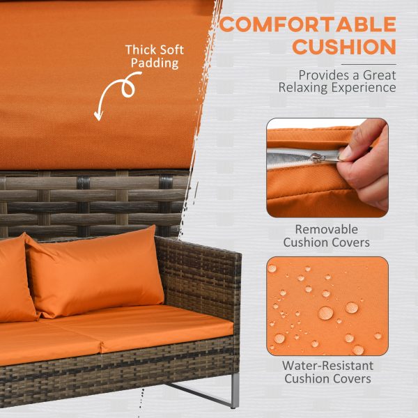 Outsunny 4Pcs Patio Rattan Sofa Garden Furniture Set with Table Cushions Orange - Image 6