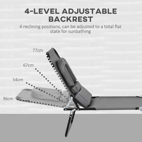 Outsunny Folding Sun Lounger Set of 2 Reclining Chair with Reading Hole Grey - Image 3