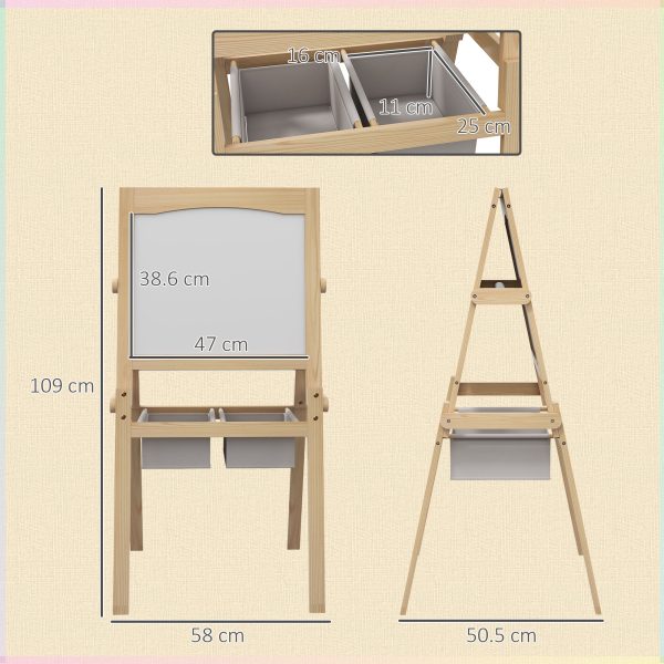 AIYAPLAY 3 in 1 Kids Easel with Paper Roll, Storage Baskets - Natural - Image 5