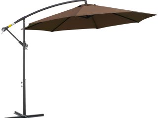 Outsunny 3m Garden Banana Parasol Cantilever Umbrella withCrank& Base, Brown