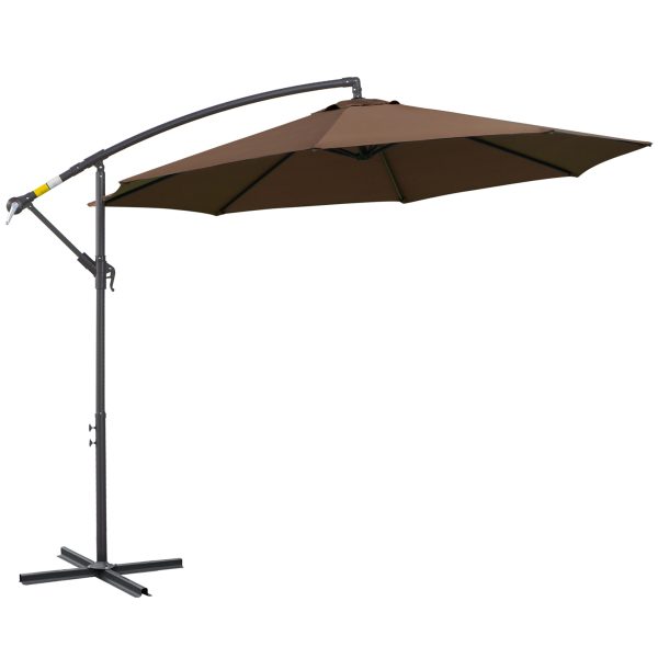 Outsunny 3m Garden Banana Parasol Cantilever Umbrella withCrank& Base, Brown