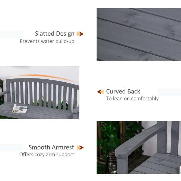 Outsunny 2 Person Garden Bench Wooden Outdoor Furniture with Armrest Grey - Image 6