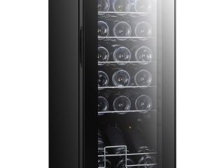 HOMCOM 50L Undercounter Wine Cooler Fridge with LED Light Glass Door 18 Bottles