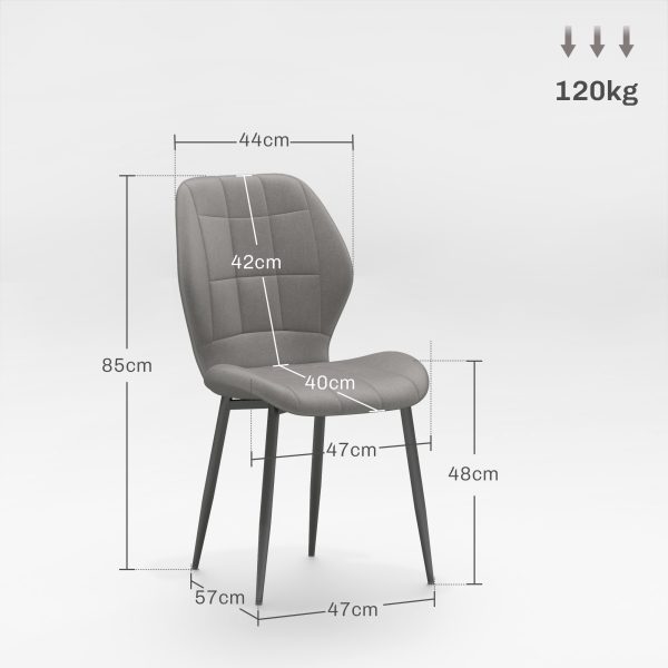 HOMCOM Modern Style Kitchen Chairs Set of 4 with Flannel Upholstered, Light Grey - Image 3