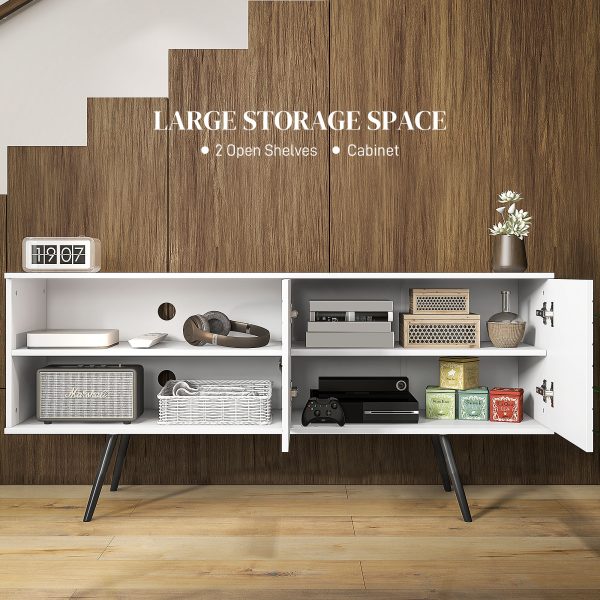 HOMCOM TV Unit for 65" TVs with 2 Open Shelves, Door and 2 Cable Holes, White - Image 4