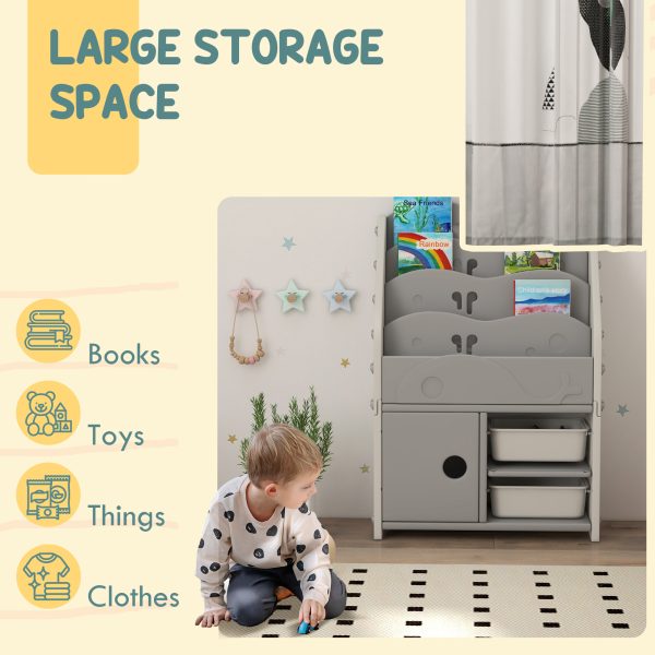 AIYAPLAY Kids Storage Units with 2 Storage Boxes, 67 x 29 x 98cm, Light Grey - Image 3