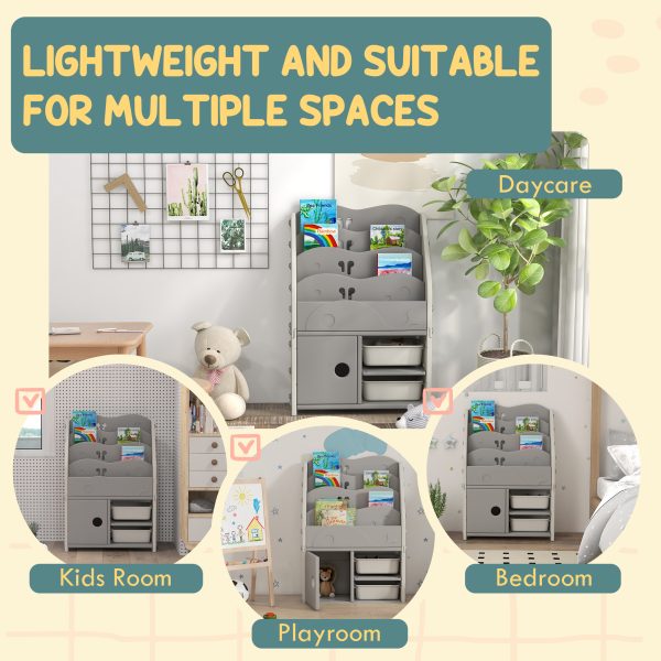 AIYAPLAY Kids Storage Units with 2 Storage Boxes, 67 x 29 x 98cm, Light Grey - Image 6