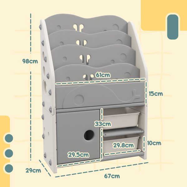 AIYAPLAY Kids Storage Units with 2 Storage Boxes, 67 x 29 x 98cm, Light Grey - Image 5