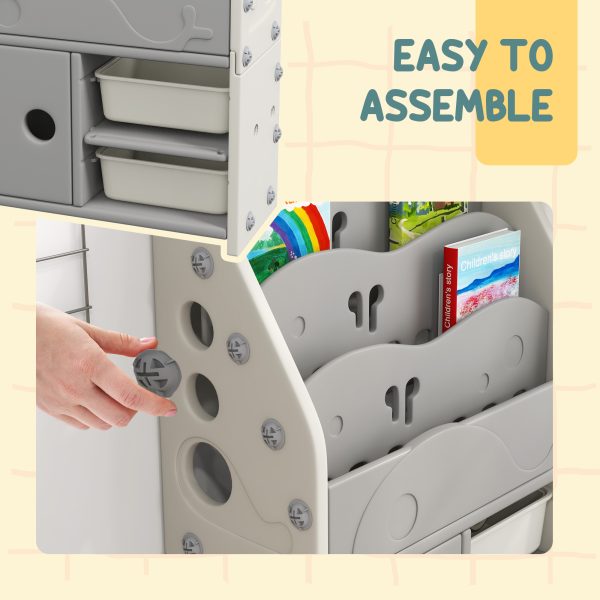 AIYAPLAY Kids Storage Units with 2 Storage Boxes, 67 x 29 x 98cm, Light Grey - Image 4