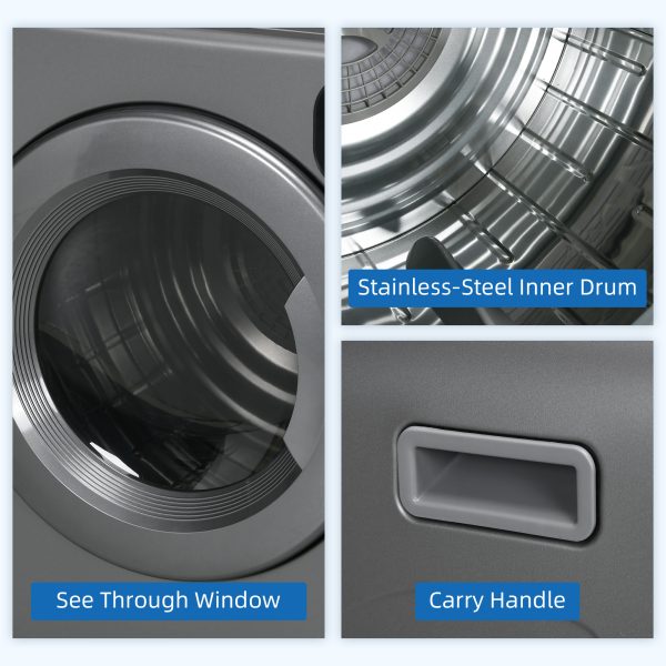HOMCOM 6kg Vented Tumble Dryer with 7 Dry Programmers for Small Spaces Grey - Image 5