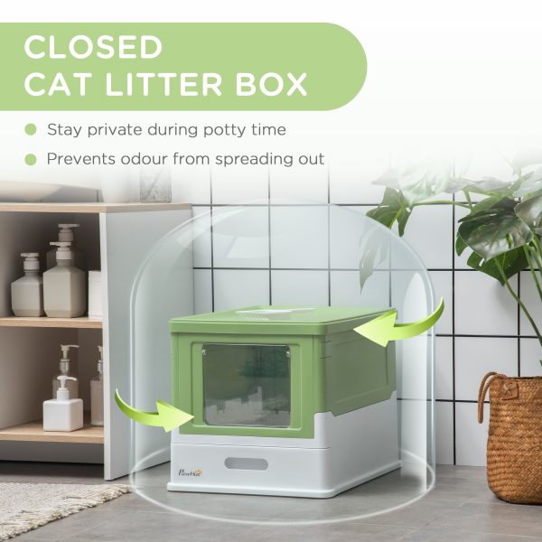 PawHut Hooded Cat Litter Box, Pet Toilet w/ Scoop, Tray - Light Green - Image 6