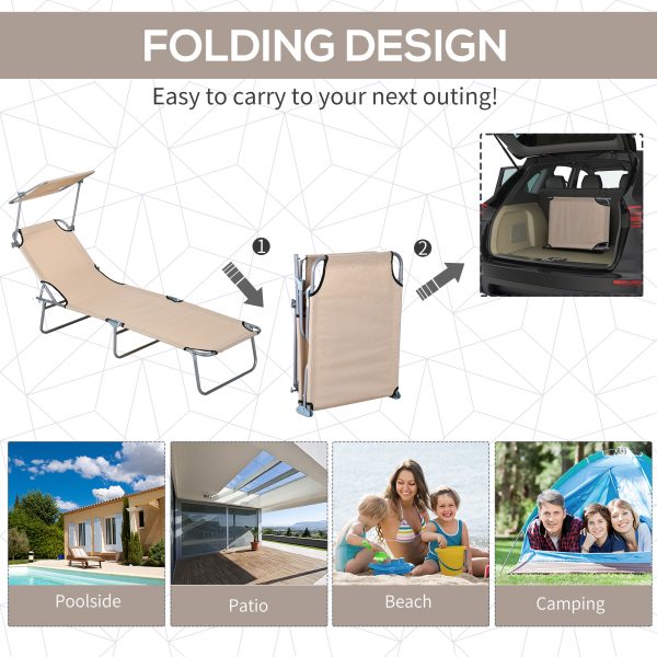 Outsunny Folding Sun Lounger Set of 2 with Sunshade Adjustable Backrest Brown - Image 4