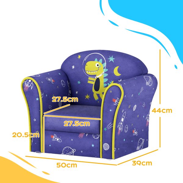 AIYAPLAY Kids Sofa Chair with Planet Dinosaur Design for Bedroom, Playroom, Blue - Image 5