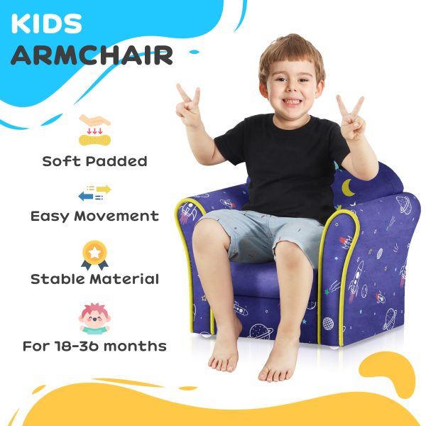 AIYAPLAY Kids Sofa Chair with Planet Dinosaur Design for Bedroom, Playroom, Blue - Image 7