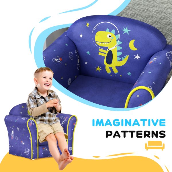AIYAPLAY Kids Sofa Chair with Planet Dinosaur Design for Bedroom, Playroom, Blue - Image 3