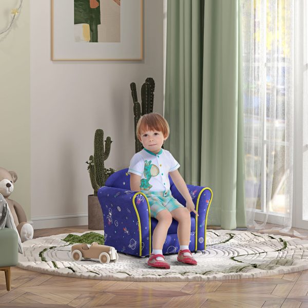 AIYAPLAY Kids Sofa Chair with Planet Dinosaur Design for Bedroom, Playroom, Blue - Image 2