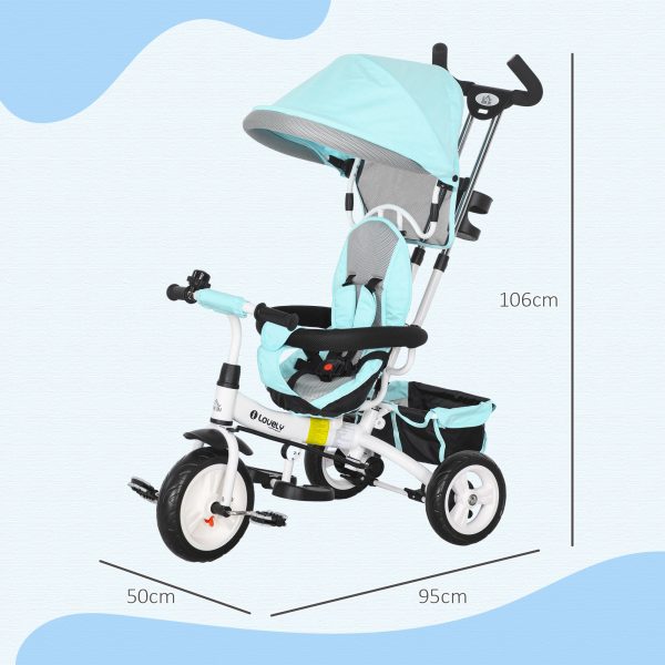 HOMCOM 6 in 1 Kids Trike, Stroller with Parent Handle, Green - Image 4