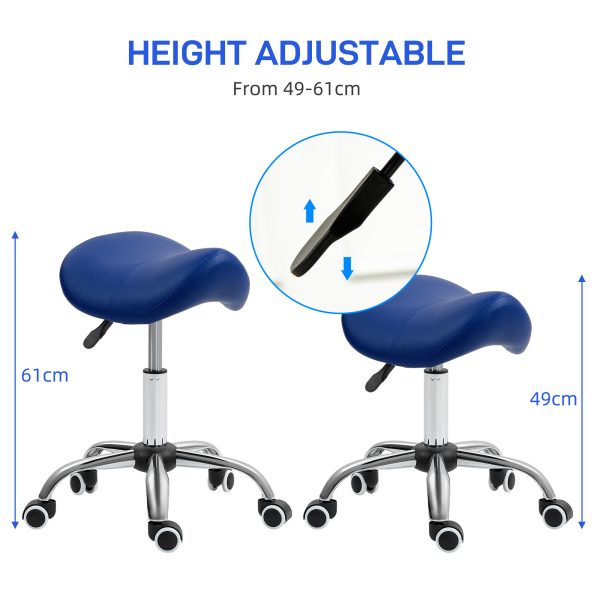 HOMCOM PU Leather Saddle Stool w/ Moulded Padded Seat Adjustable Height Blue - Image 4