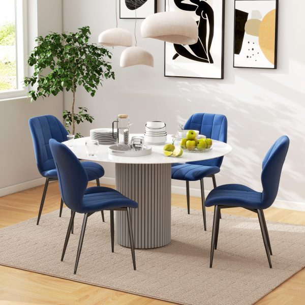HOMCOM Modern Style Kitchen Chairs Set of 4 with Velvet Upholstered, Dark Blue - Image 3