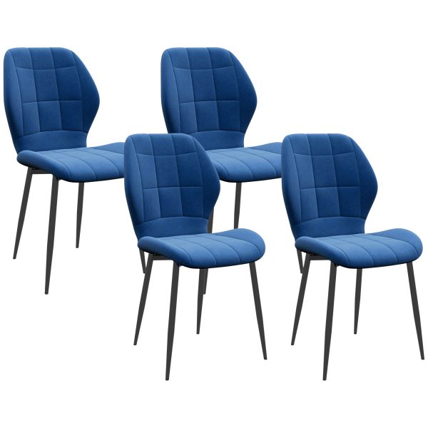 HOMCOM Modern Style Kitchen Chairs Set of 4 with Velvet Upholstered, Dark Blue
