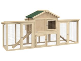 Pawhut Wood Chicken Coop Hens Cage Poultry House with Nesting Boxes Run