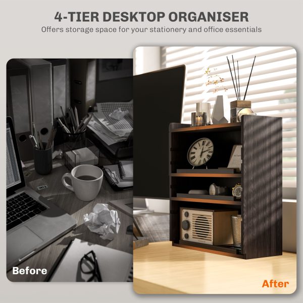 HOMCOM 4-Tier Desktop Organiser with Cable Management for Stationery Dark Brown - Image 4