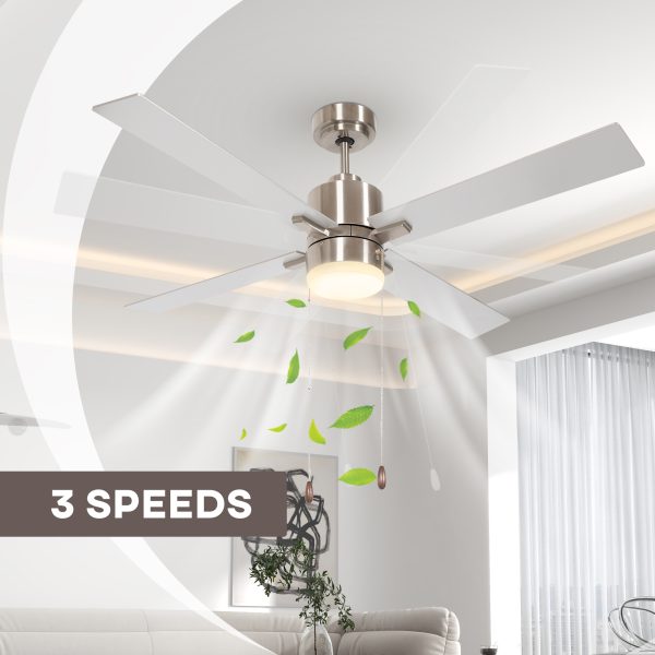 HOMCOM Mounting Reversible Ceiling Fan with Light, Pull-chain, Silver & Natural - Image 3