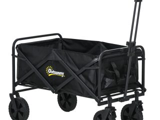 Outsunny Folding Outdoor Storage Trolley Cart Bag Telescopic Handle Brakes Black